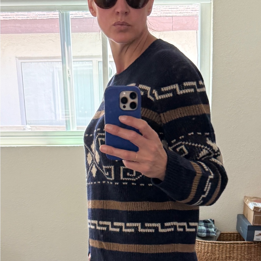 Pendleton Navy and Brown Geometric Crew Neck Sweater